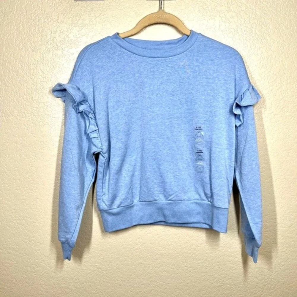 Gap kids blue sweater long sleeve sweatshirt ruffle detail on sleeve size L(10)